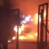 Palestinian property allegedly torched by settlers in the southern West Bank village of Atara on August 15, 2025. (Screen capture/X)